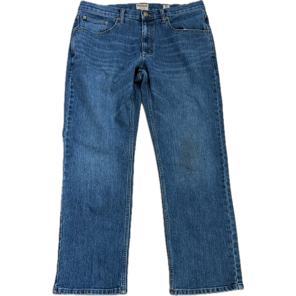 Redhead Mens Straight Leg Denim Jeans Medium Wash Blue 34x31 Casual Work Pants
